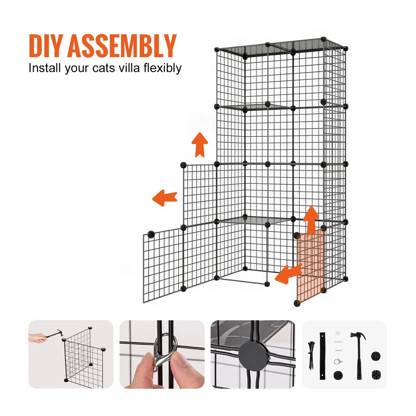 SucceBuy Detachable Metal Wire Cat Cage Enclosure Front Doors