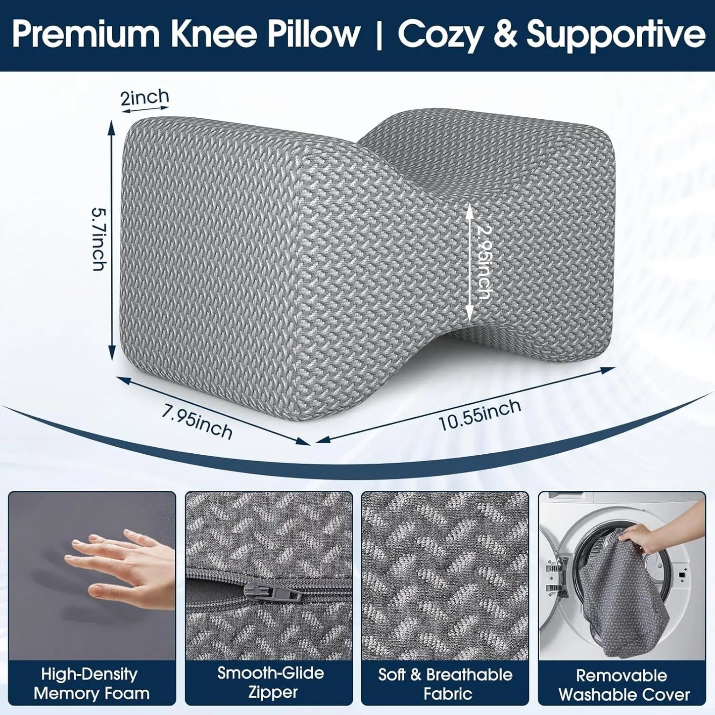 Memory Foam Knee Pillow, Knee Pillow for Side Sleepers, Leg Pillows for Sleeping Blood Circulation, Elevation Pillow for Spine A