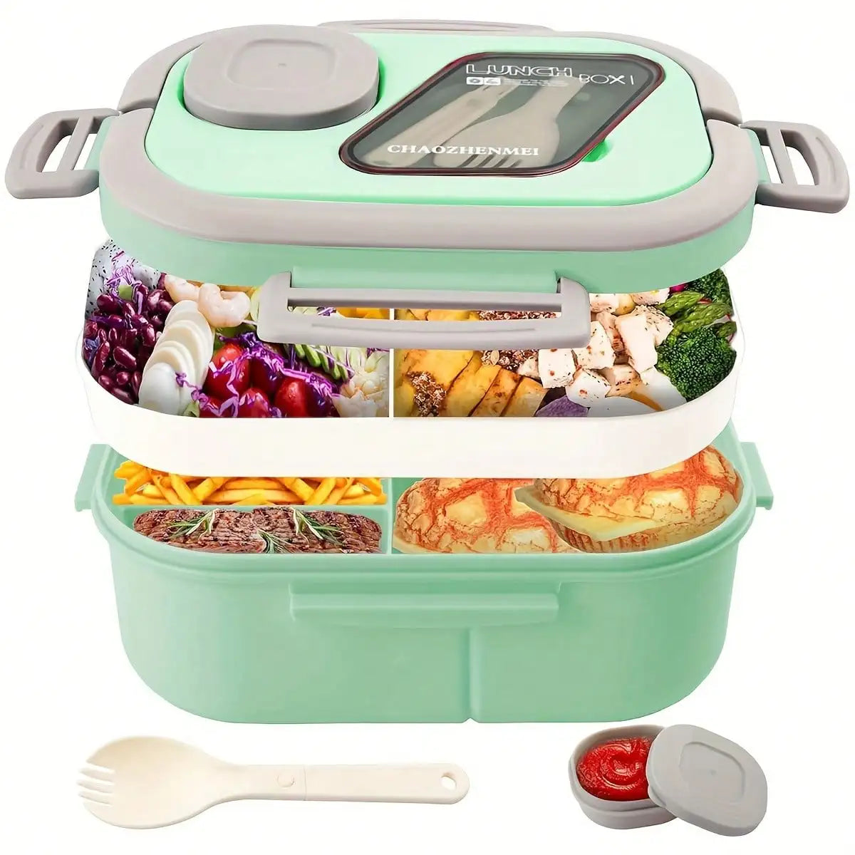 Bento Salad Bowl with Forks and Sauce Cup