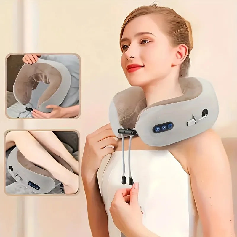 Rechargeable U-Shaped Neck Massage Pillow Perfect for Travel, Car, Office & Home Use Ideal Christmas Gift