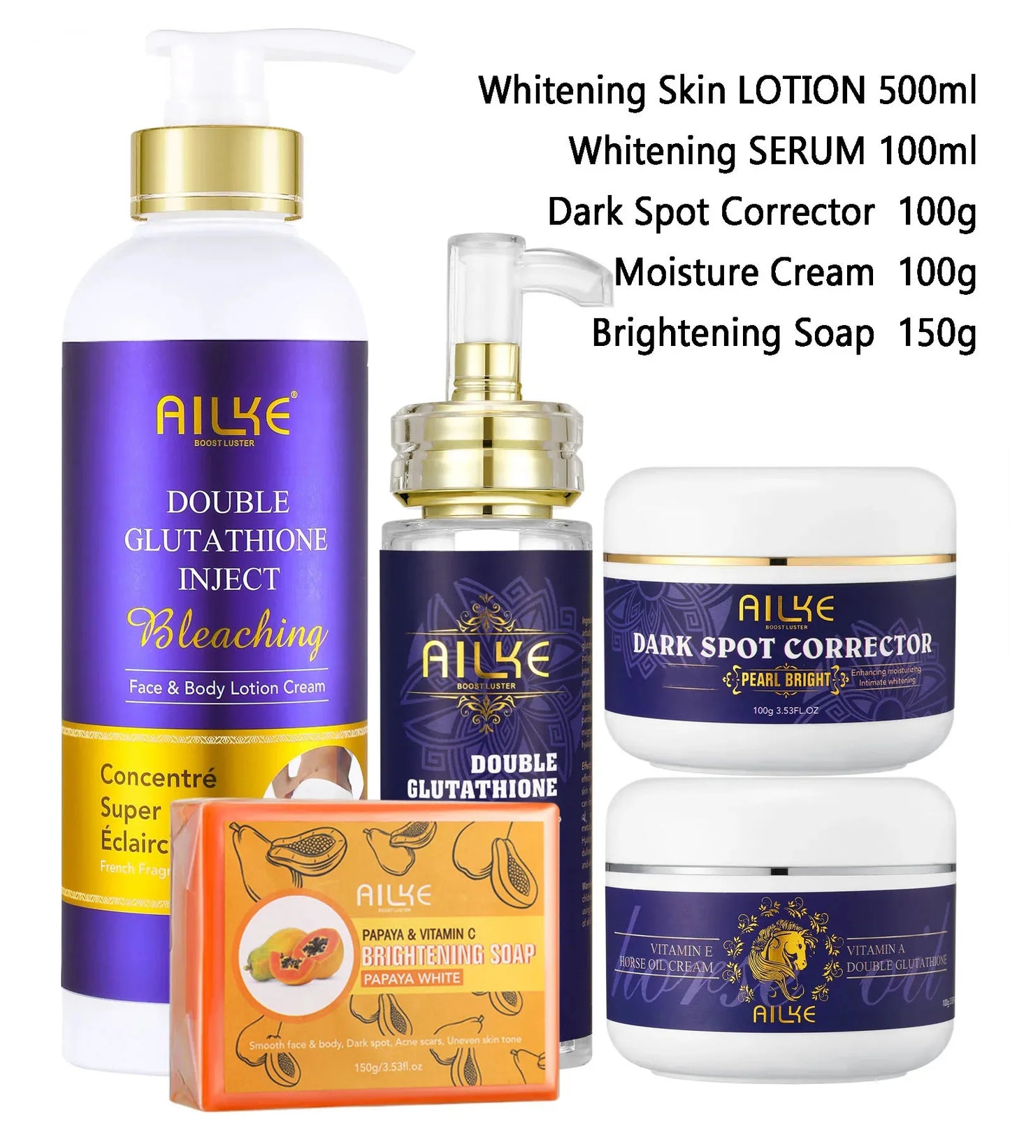 AILKE Glutathione Whitening Skin Care Set For Women, Moisturizing, Deeply Clean Skin, Reduce Dark Spots, Hyperpigmentation