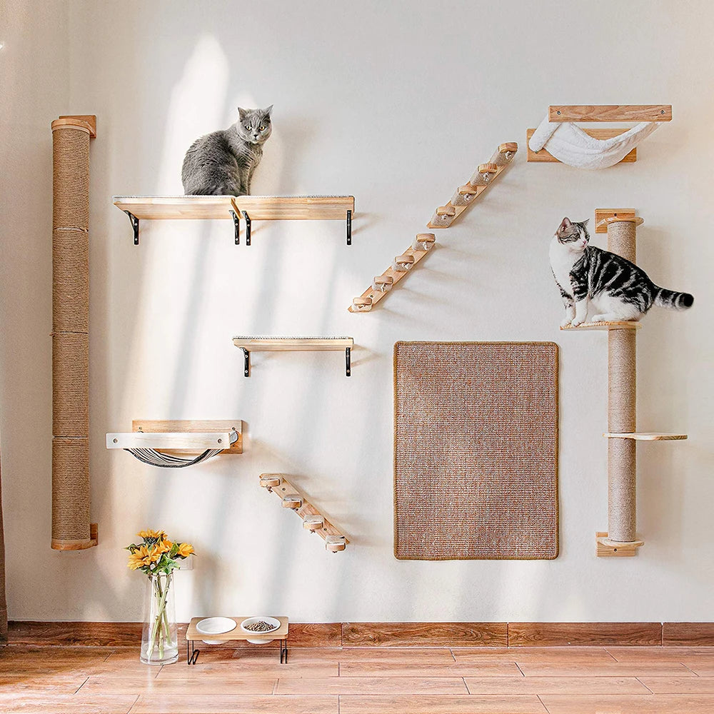 PETRAVEL CN Cat Wall Mounted Four Step Climbing Shelf With Sisal Post