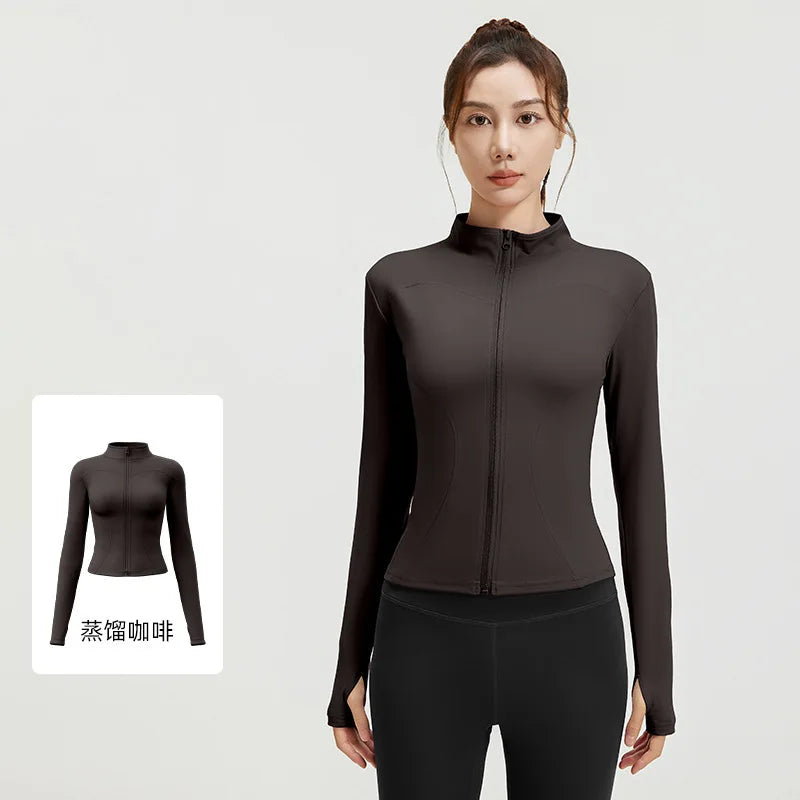 Women's Zipper Long Sleeve Sports Jacket For Fitness And Yoga