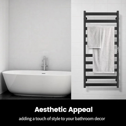 10-Bar Stainless Steel Heated Towel Rack