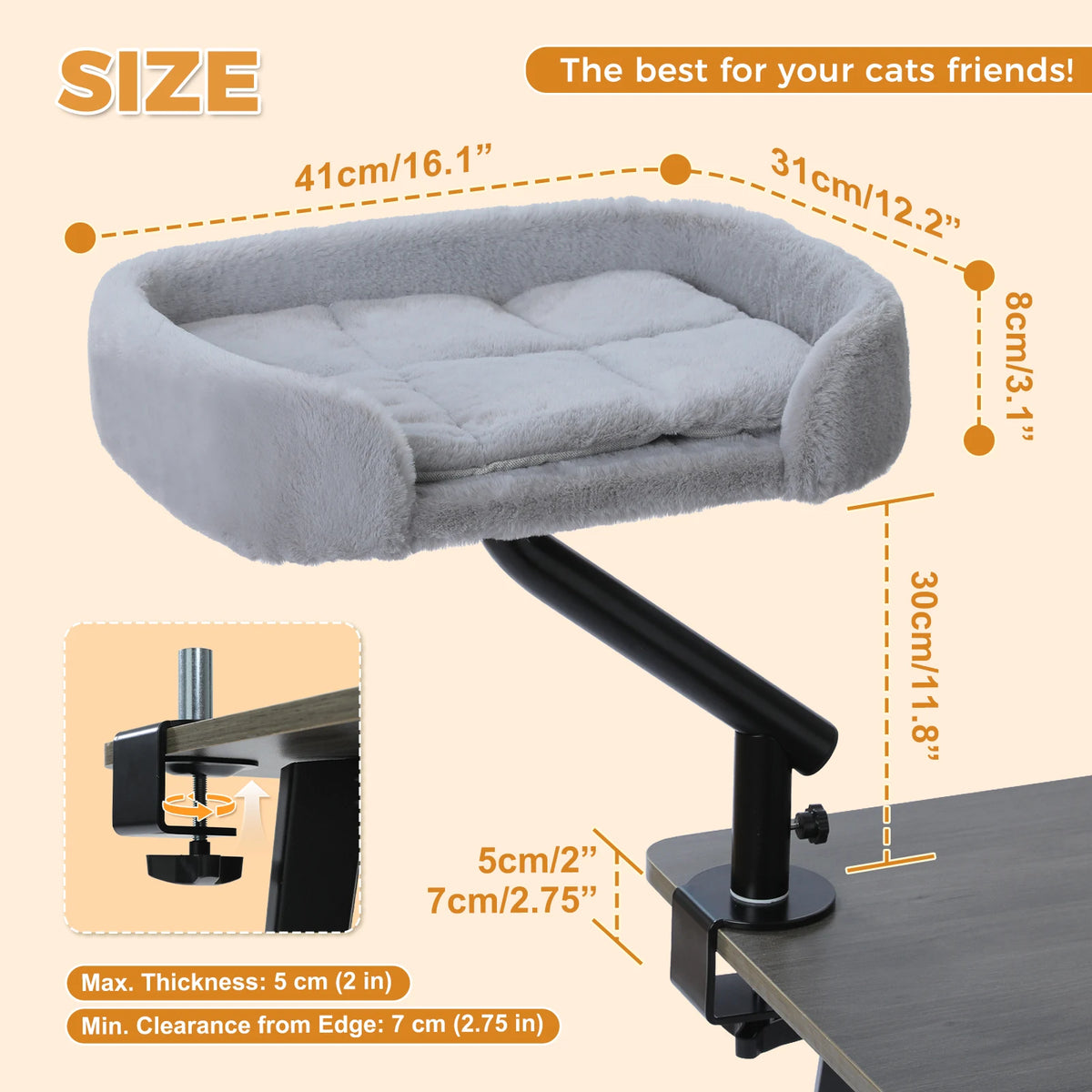 Clamp-On Rotating Cat Desk Bed