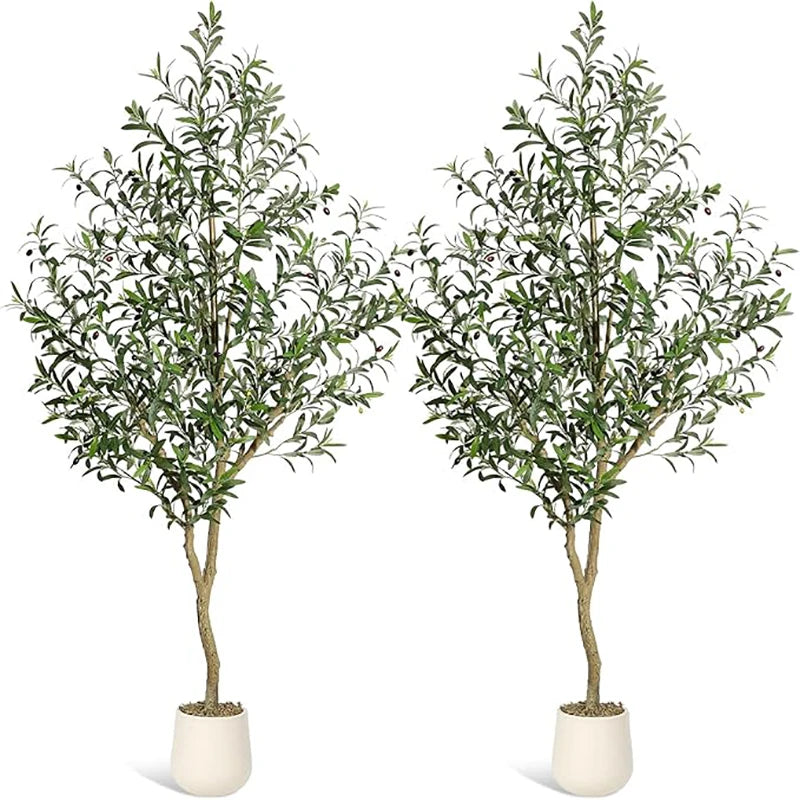 HiMISS Olive Trees Artificial Indoor Tree with White Planter