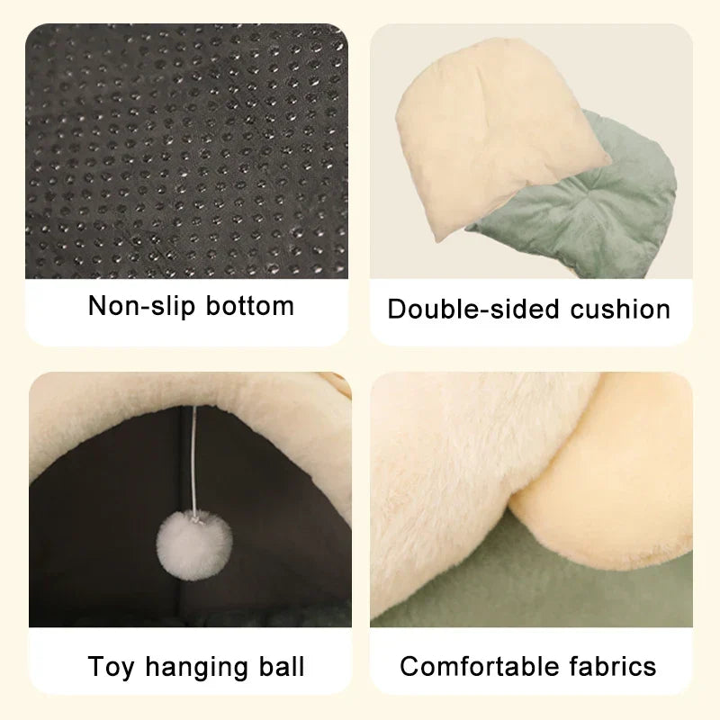 Cozy Cave Cat Bed With Soft Foldable Cushion Machine Washable