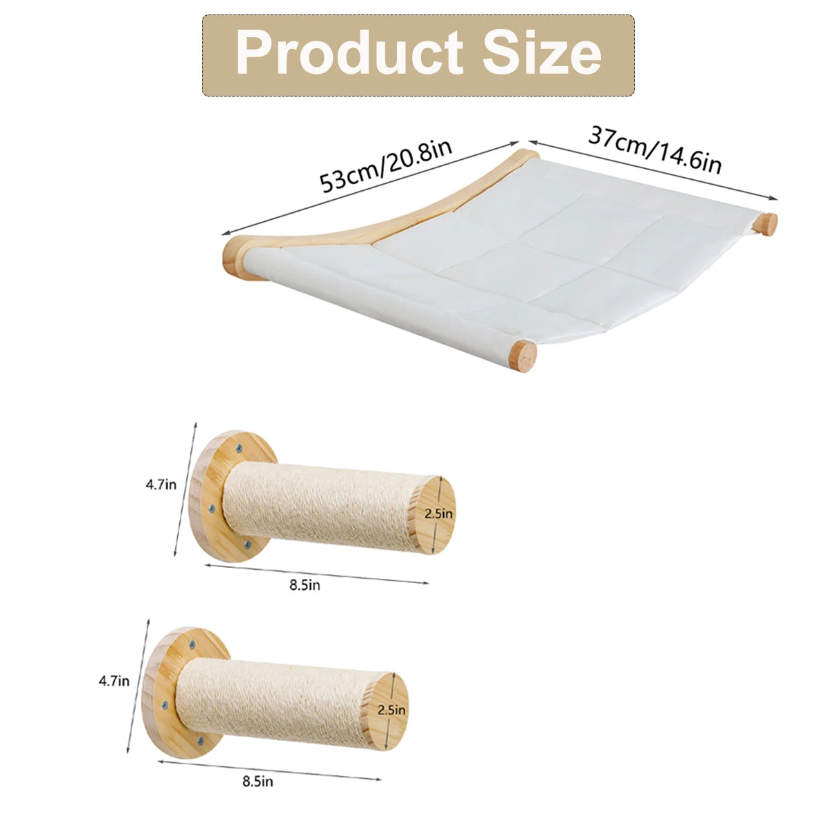 PETRAVEL CN Cat Wall Mounted Hammock Bed With Three Layer Wood And Sisal Shelves
