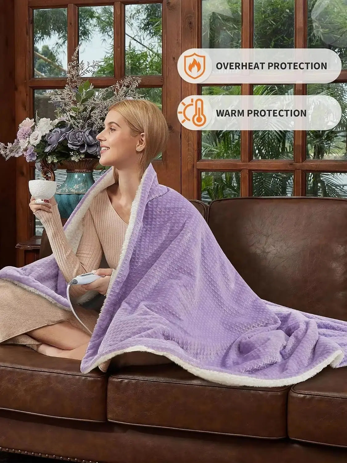 Heated Flannel Sherpa Electric Blanket, 90 x 100 in