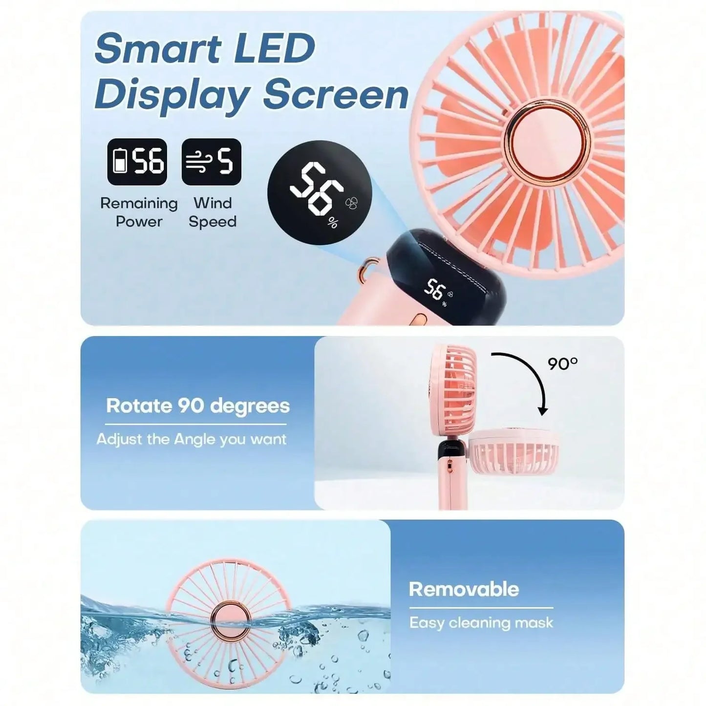 Portable Handheld Fan With 4000mAh Battery USB Powered 5 Speeds