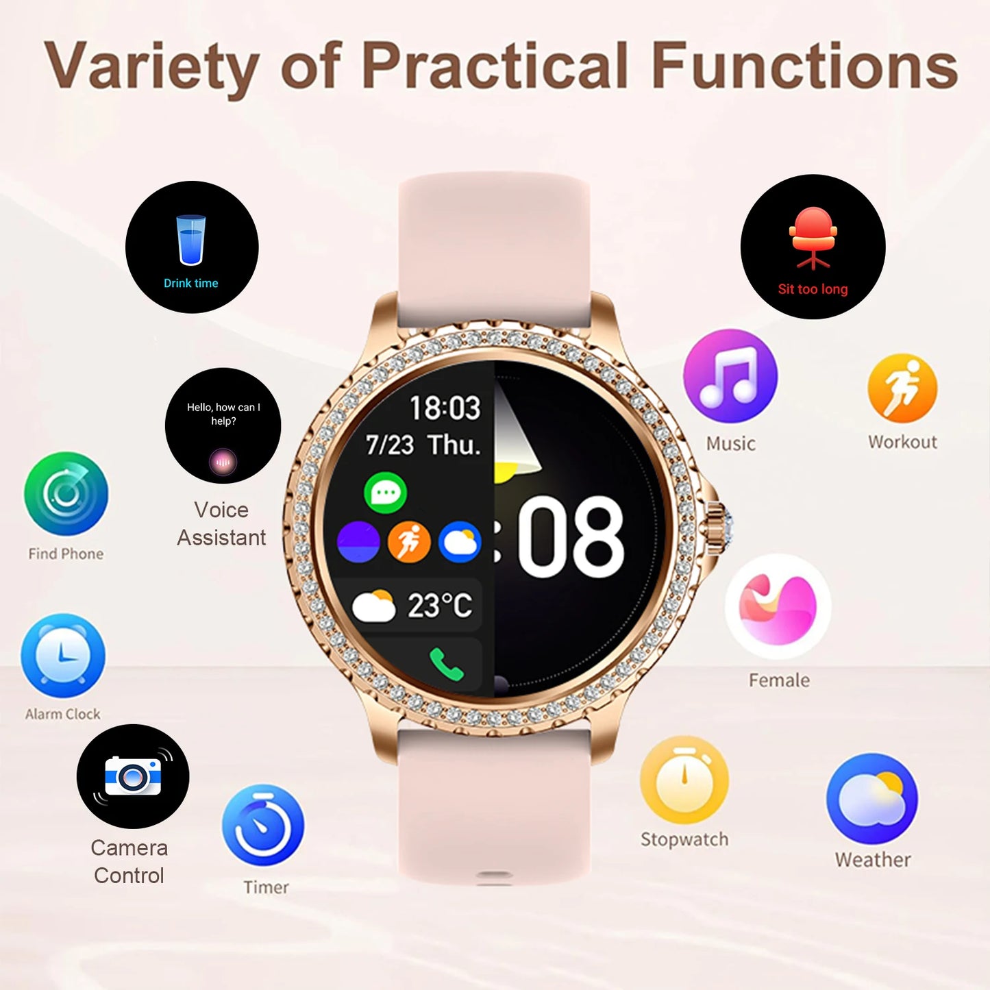 INNOFOVO Women's Smartwatch Touchscreen Fitness Tracker