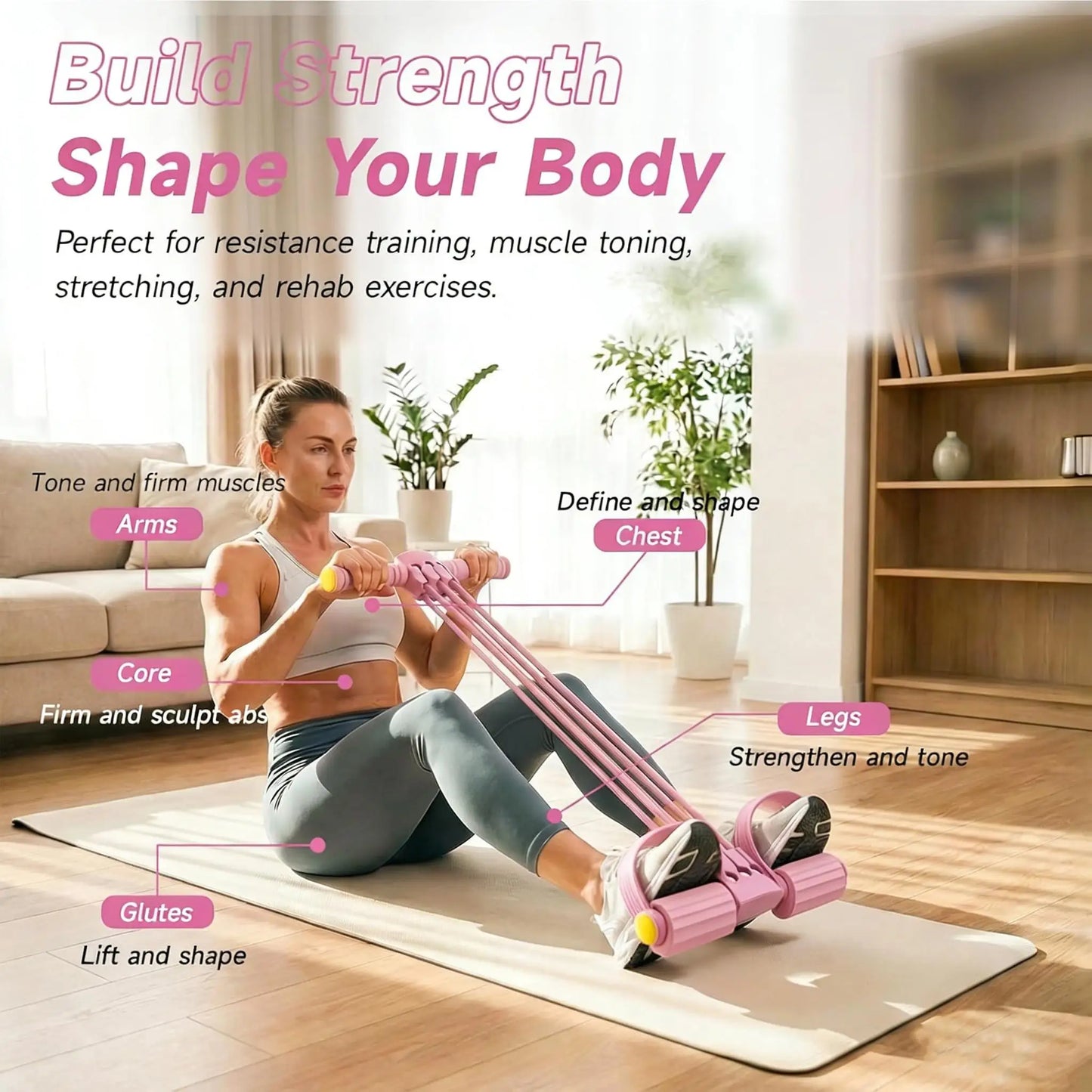 3-in-1 Multifunction Pedal Resistance Band, Elastic Pull Rope Fitness, Full-Body Workout at Home Gym, Exercise Sit-up, Yoga, Abdominal Training