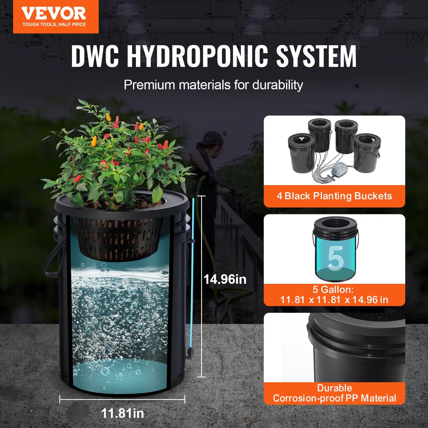 DWC Hydroponics Grow System With Top Drip Kit 4 Buckets