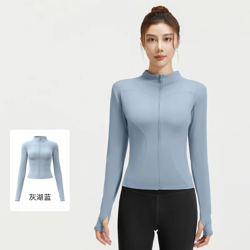 Women's Zipper Long Sleeve Sports Jacket For Fitness And Yoga