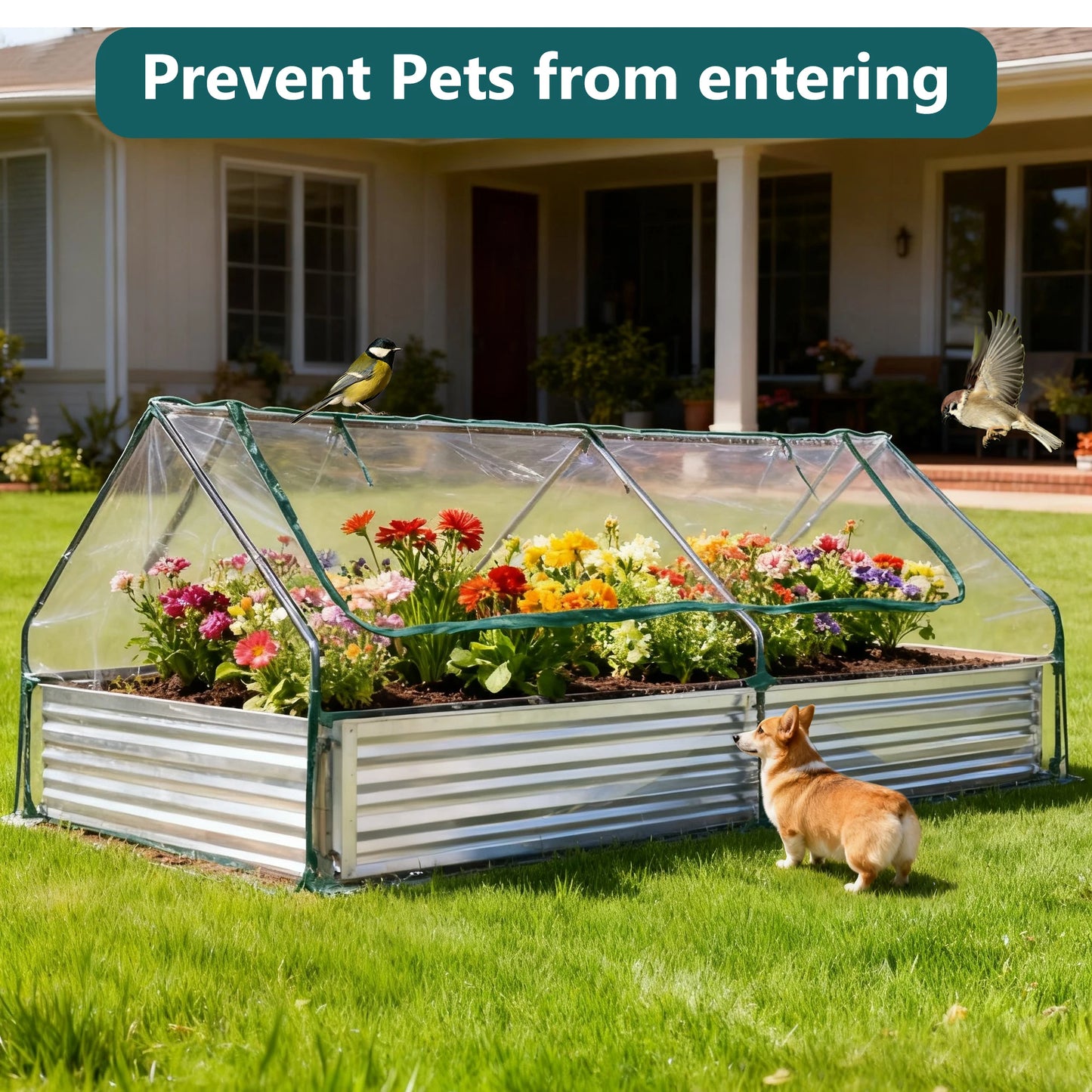 JHK Galvanized Metal Raised Garden Bed With Cover For Outdoors