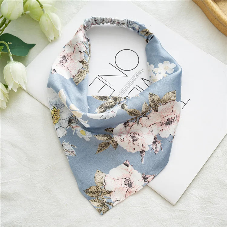 Summer Vintage Print Flower Beach Bandana Hair Scarf Fashion Elastic Rubber Headbands for Women Girl Hair Accessories