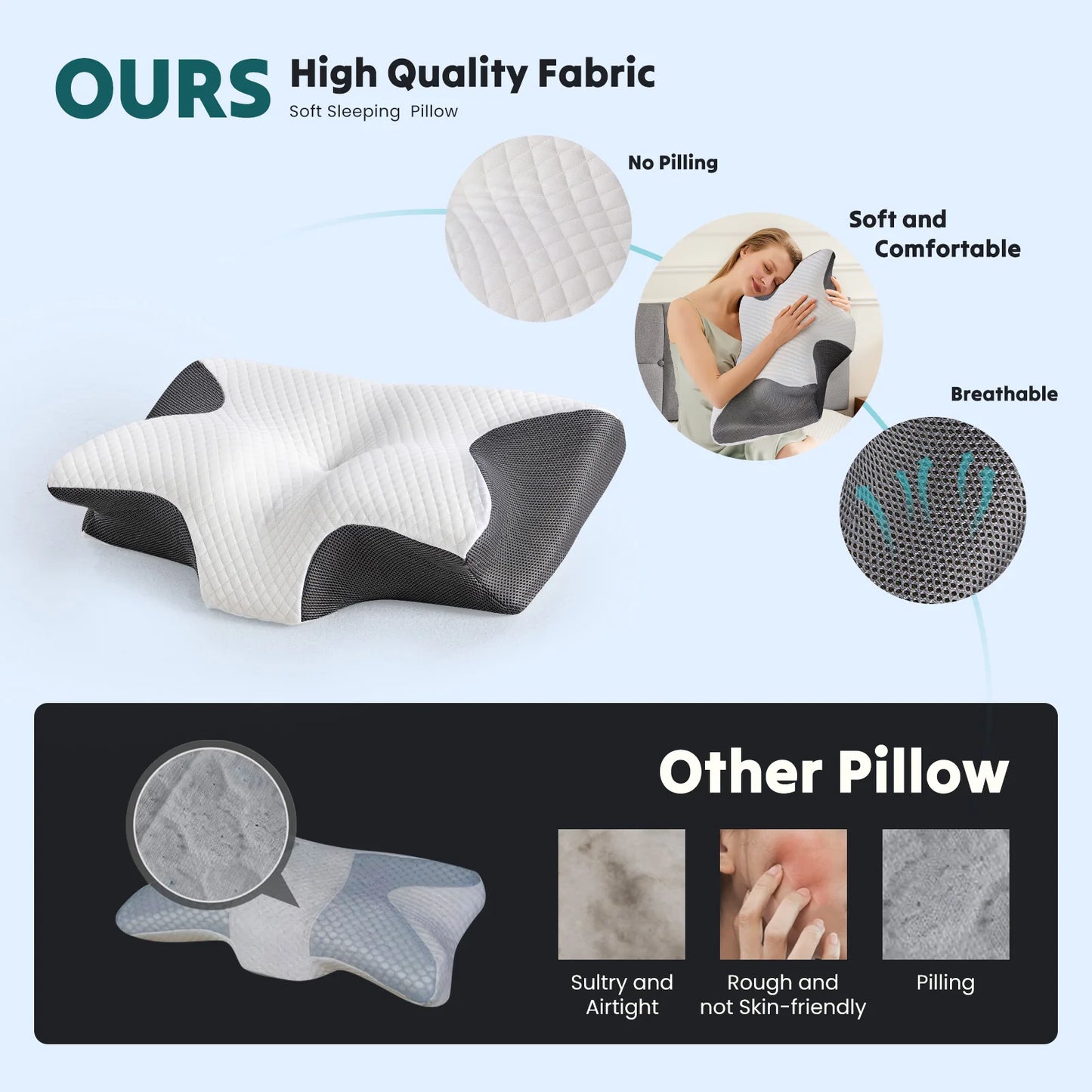 JHK Cervical Memory Foam Neck Pillow With Cooling Pillowcase