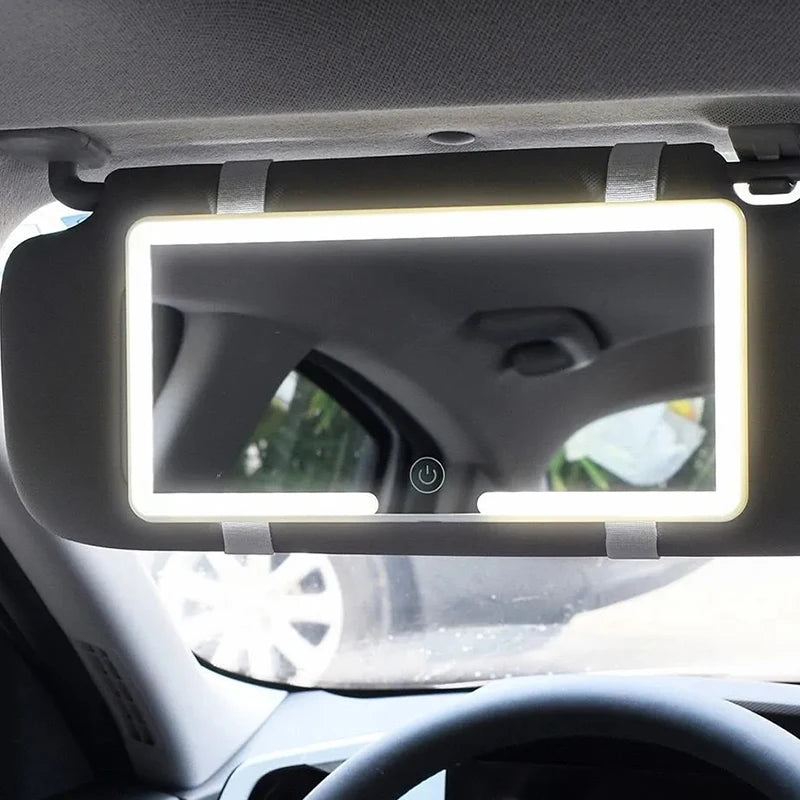LED Car Makeup HD Mirror Sunshade Makeup Hanging Mirror Ultra Thin USB Charge Autom Cosmetic Mirror Touch Screen Dimmable Light