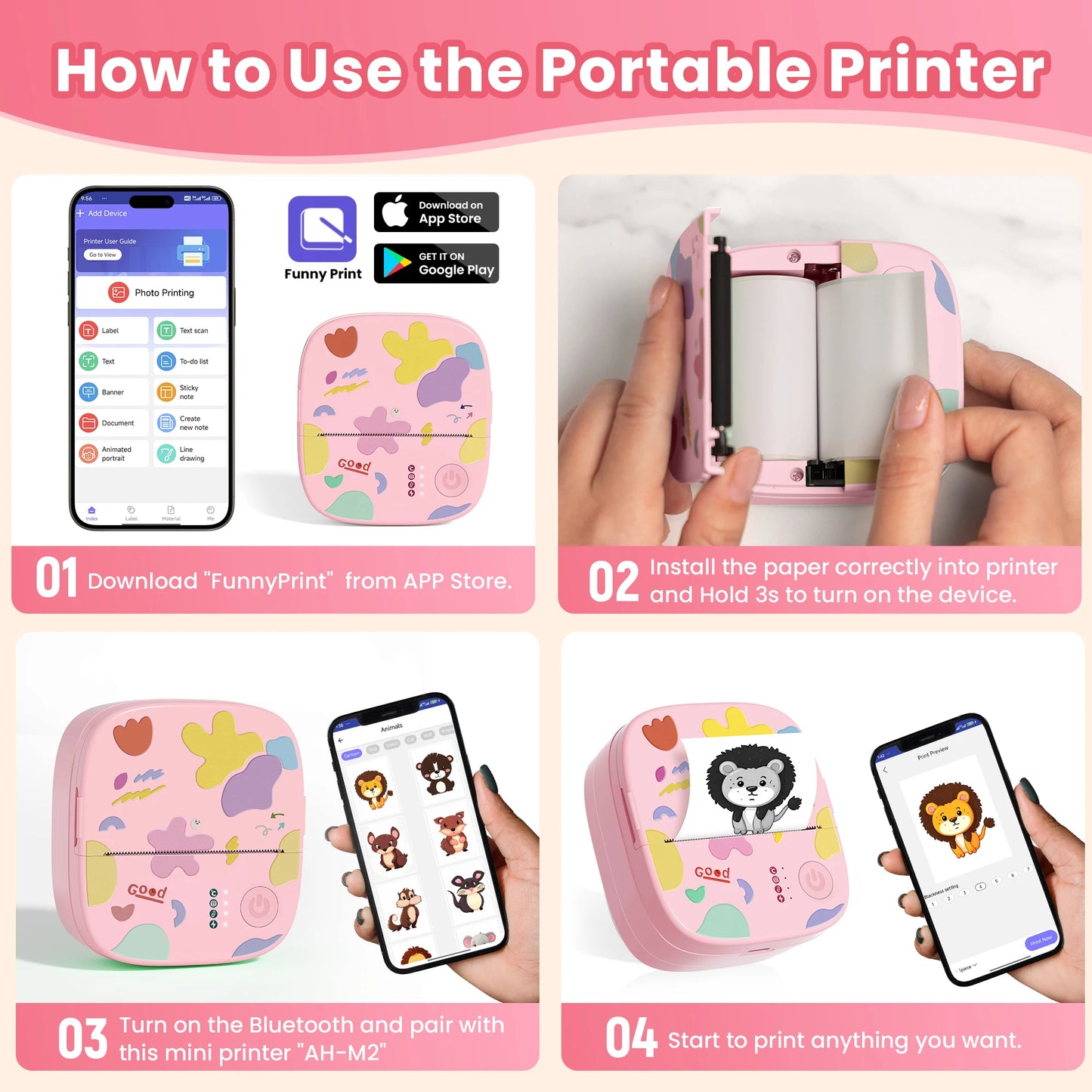 Portable Thermal Printer Bluetooth Pocket Photo Label Printer Inkless Printpod Sticker Printing Android iOS Printers for Home