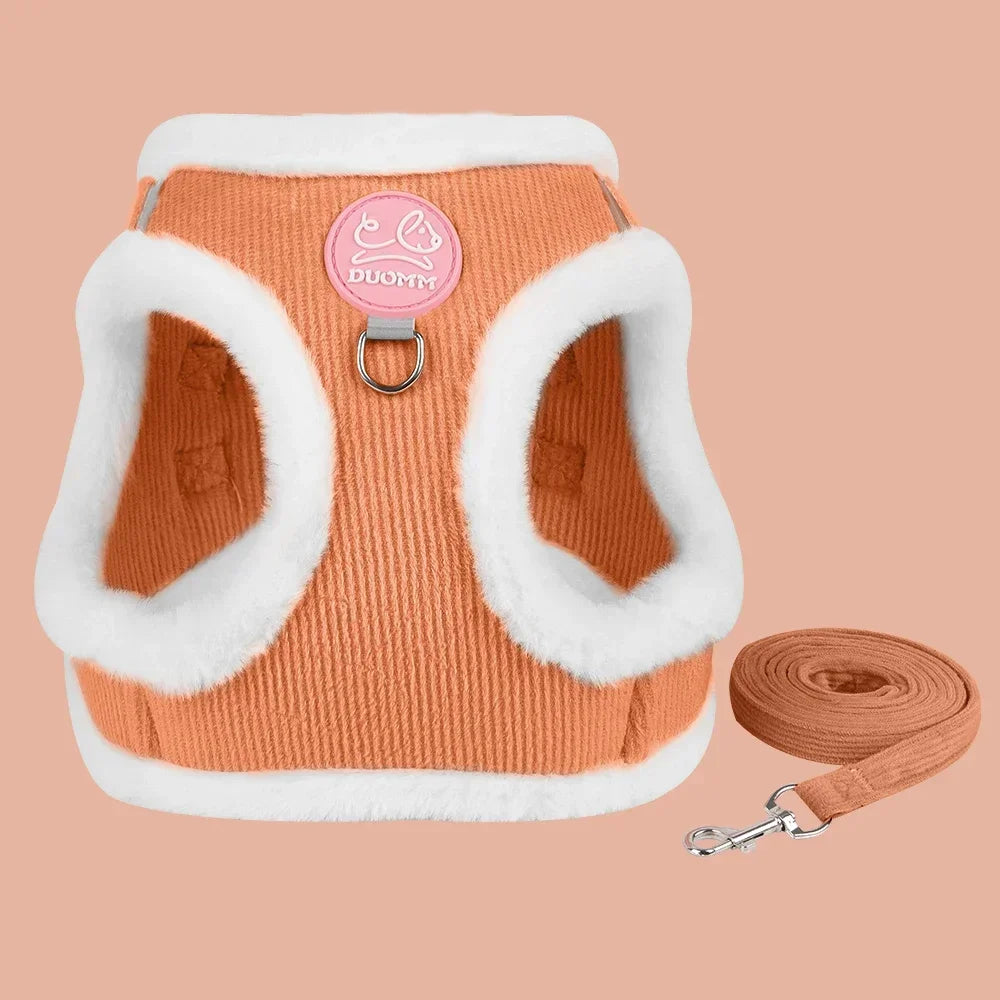Sphynx Cat Harness Vest With Fur For Walking Leash Set
