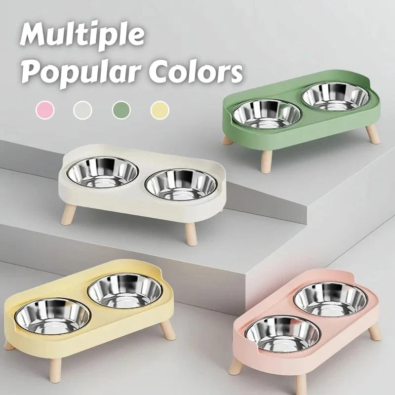 Dopamine Elevated Dual Pet Bowl Cat Dog Medium Capacity Neck Protection Stainless Steel Household Double Bowl Set