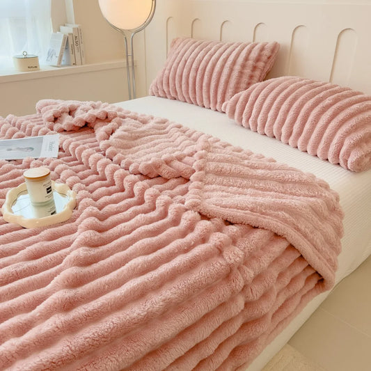 Striped Thickened Coral Fleece Multifunctional Blanket