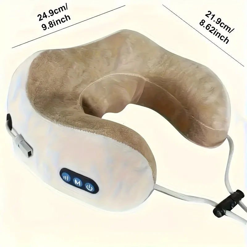 Rechargeable U-Shaped Neck Massage Pillow Perfect for Travel, Car, Office & Home Use Ideal Christmas Gift