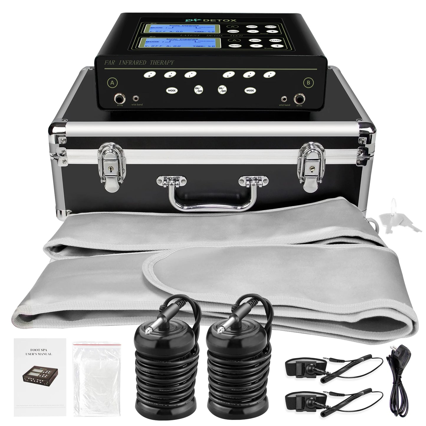 Salon Detox Spa Device Dual Ionic Foot Bath Detox Machine for 2 People Body Detox Sps Massage with Infrared Heating Waist Belt