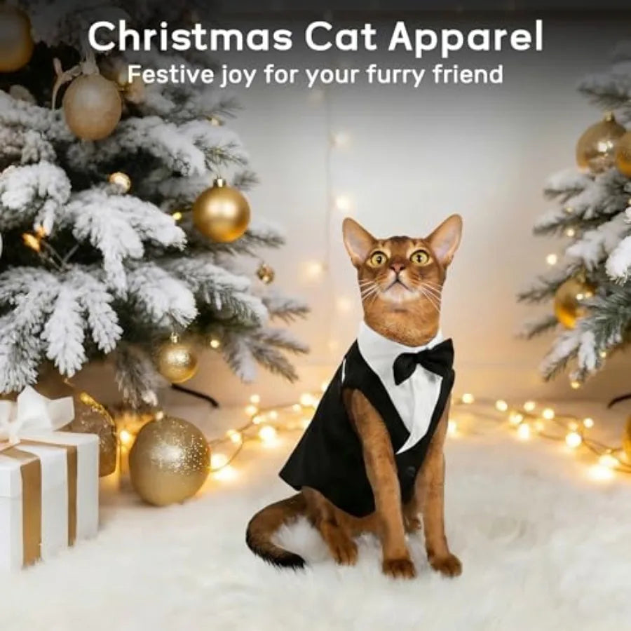 Cat Tuxedo Suit Formal Wear with Bow Tie, Soft Skin-Friendly Cat Costumes for Cats Only, Elegant Outfit for Male Female Cats, P