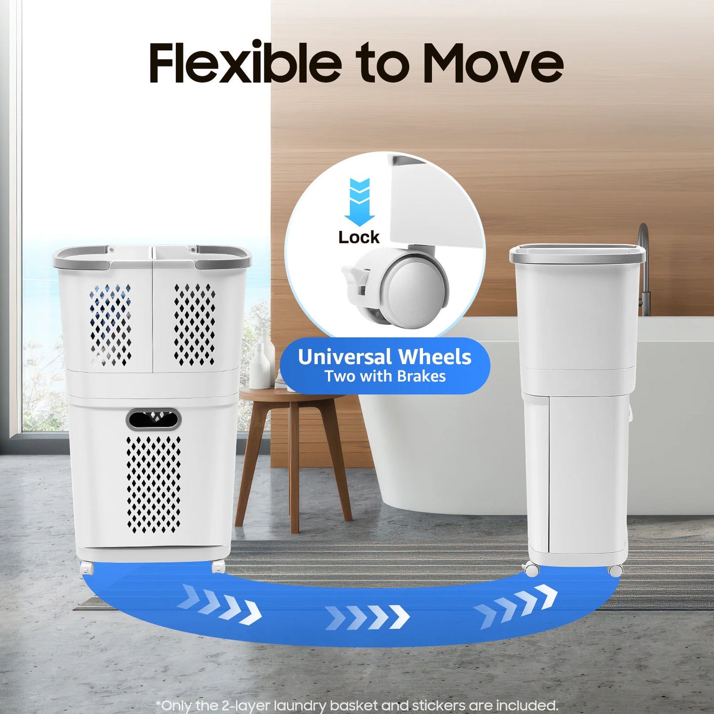 Movable Three Basket Laundry Hamper Sorter With Wheels And Handle
