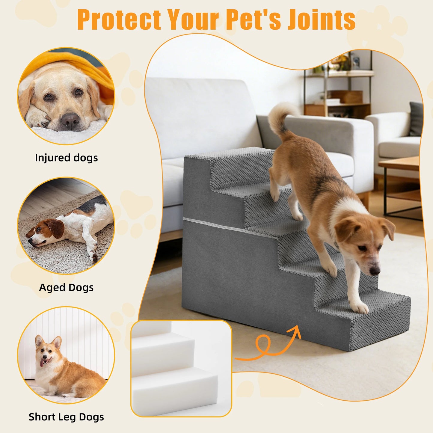 Right Angled Foam Dog Stairs Ramp For Small Dogs Indoors