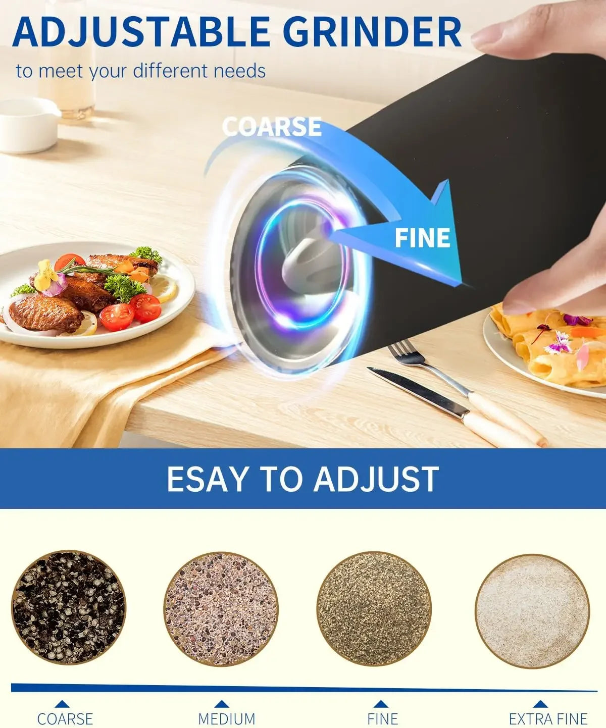 Gravity Electric Salt and Pepper Grinder Set Battery Operated With LED Light