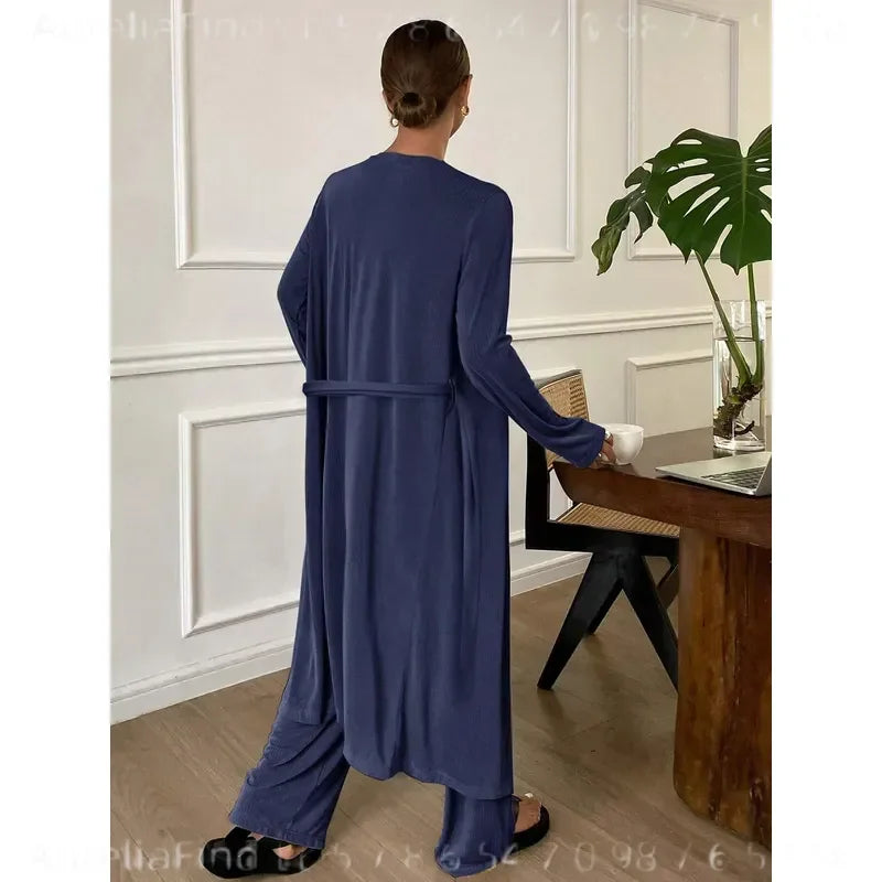 Women's Three-Piece Robe Loungewear Set