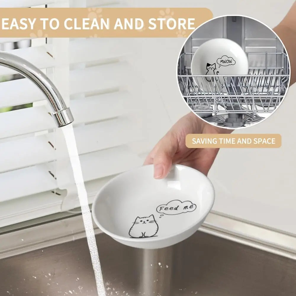Ceramic Cat Bowls Pack Non Slip Microwave Safe Whisker Fatigue