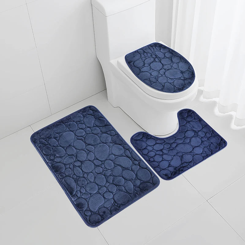 Solid Color Microfiber Bathroom Floor Mat Set Water Absorbing Non Slip Stone
