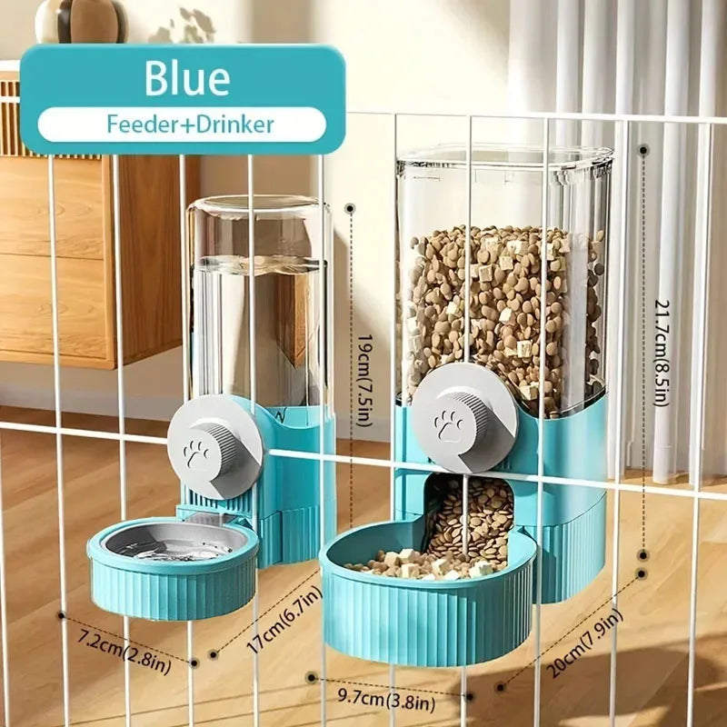 2025 Gravity Hanging Pet Feeder Cat Dog Large Capacity Auto Refill Cage Mount PP Household Puppy Double Bowl Set