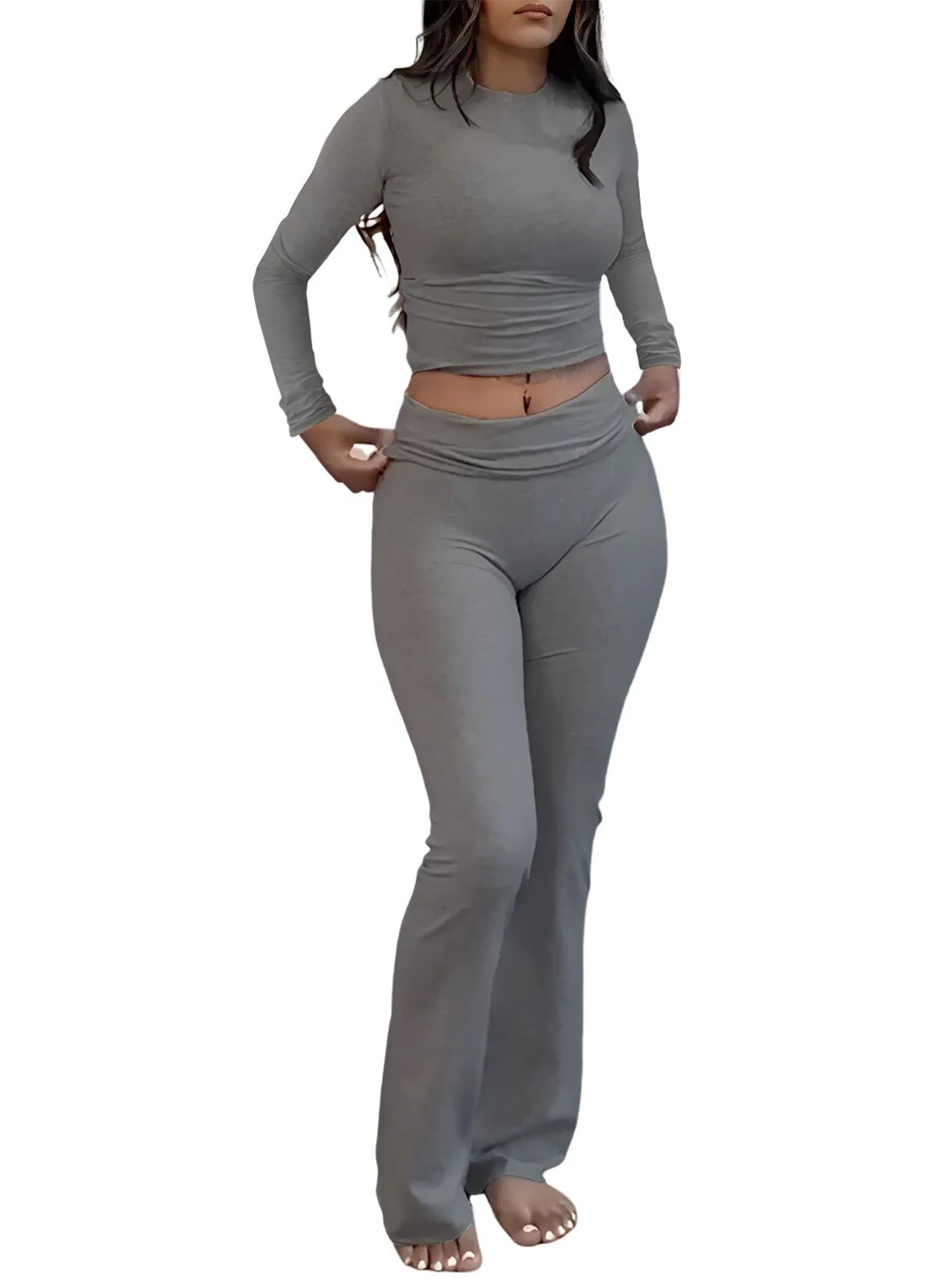 Women's Yoga Two-Piece Set Long Sleeve Wide-Leg Activewear