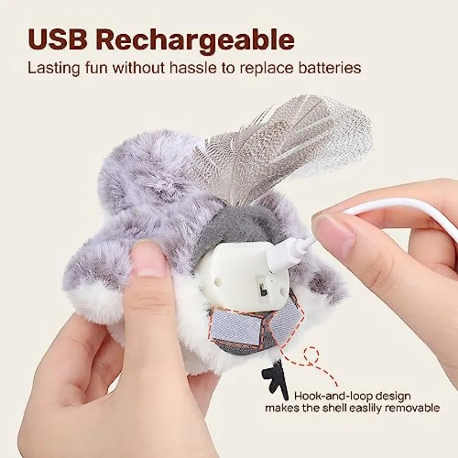 Cat Toys 2 Pcs Flapping Sandpiper Pair-Mate, Lifelike Birds Chirp, Chargeable Touch Activated Kitten Fun Interactive Kitty Exer