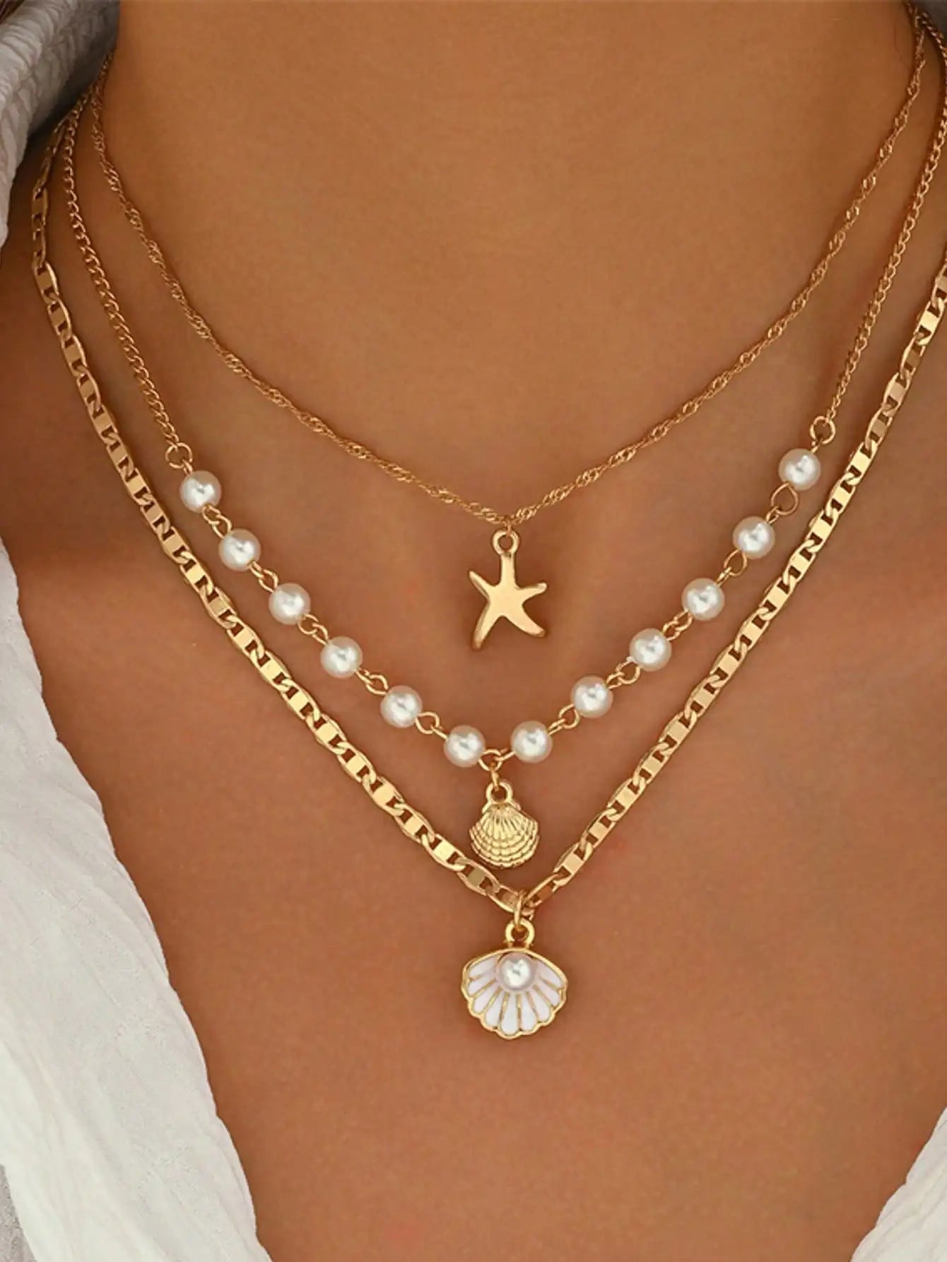 Bohemian Starfish Pearl Pendant Necklace For Beach Vacation Travel