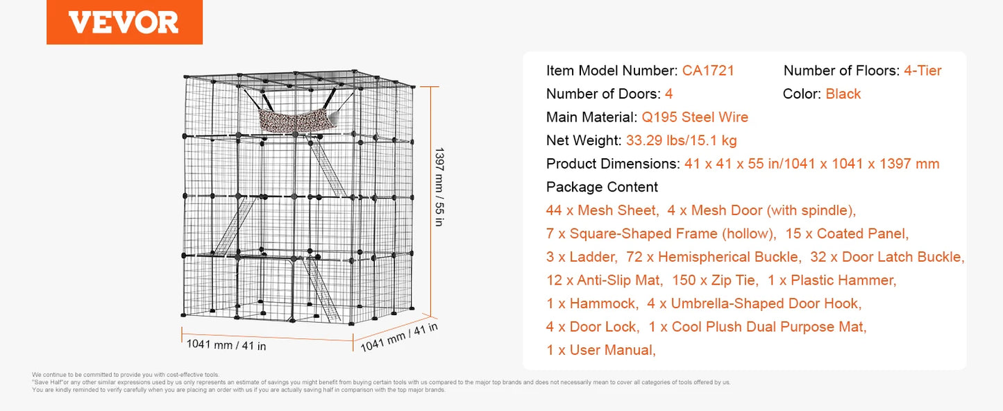 SucceBuy Detachable Metal Wire Cat Cage Enclosure Front Doors