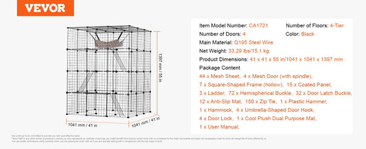 SucceBuy Detachable Metal Wire Cat Cage Enclosure Front Doors