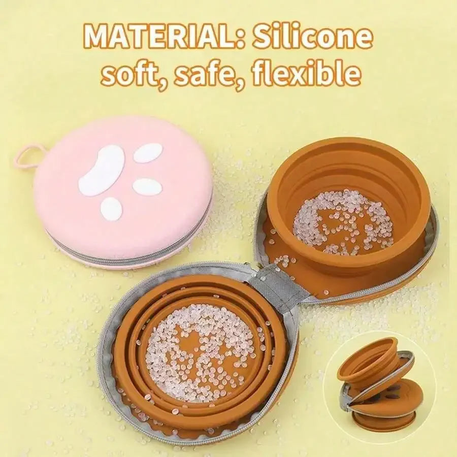 Portable Travel Silicone Double Dog Bowl Two In One Foldable