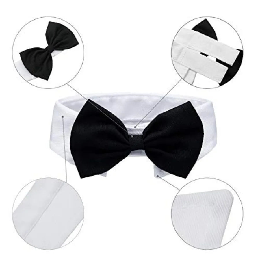 2 Pieces Pets Dog Cat Bowtie Tie Sunglasses Pets Costume Adjustable Formal Necktie Collar for Cats Small Dogs Puppy Round Metal