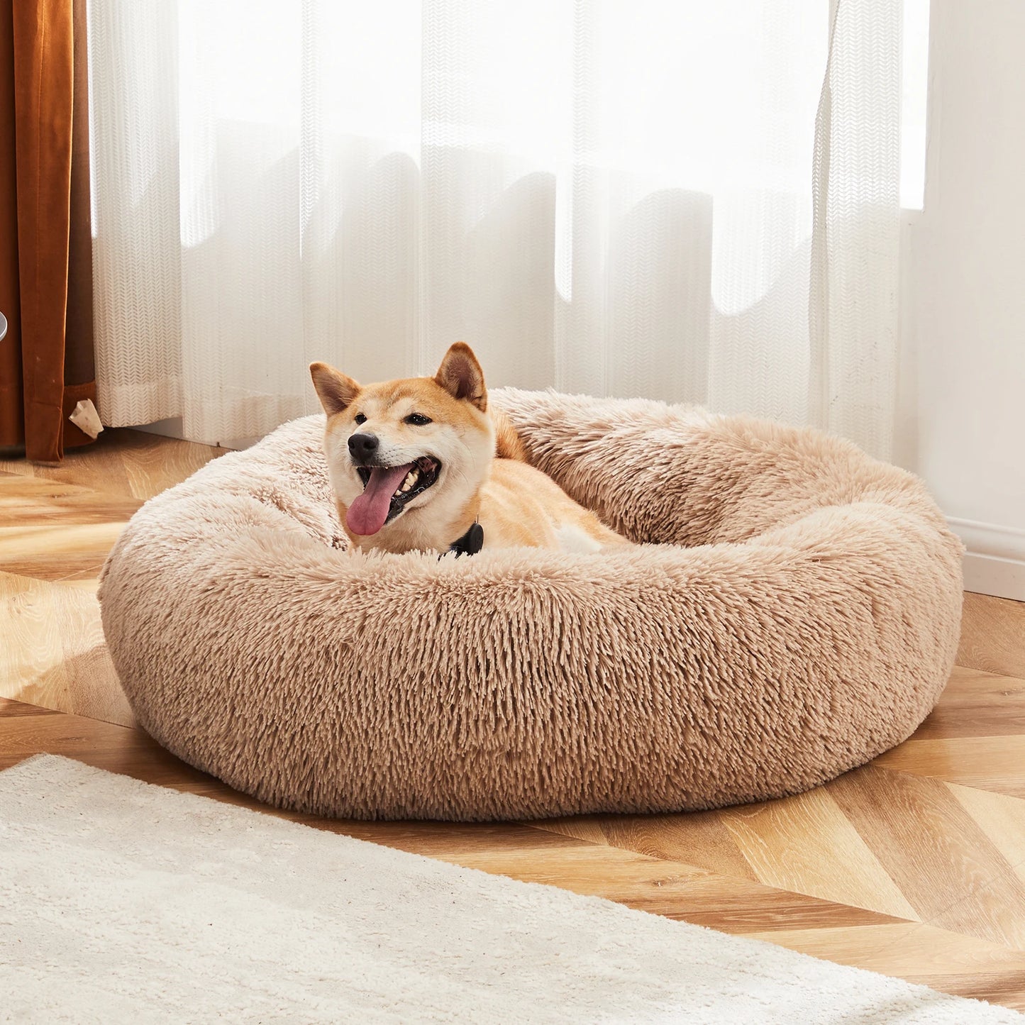 JHK Calming Dog Bed Washable Round Plush Faux Fur