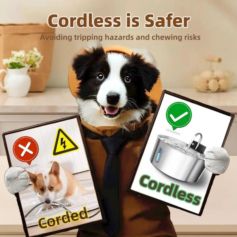 Cordless Stainless Steel Pet Water Fountain for Large Dogs