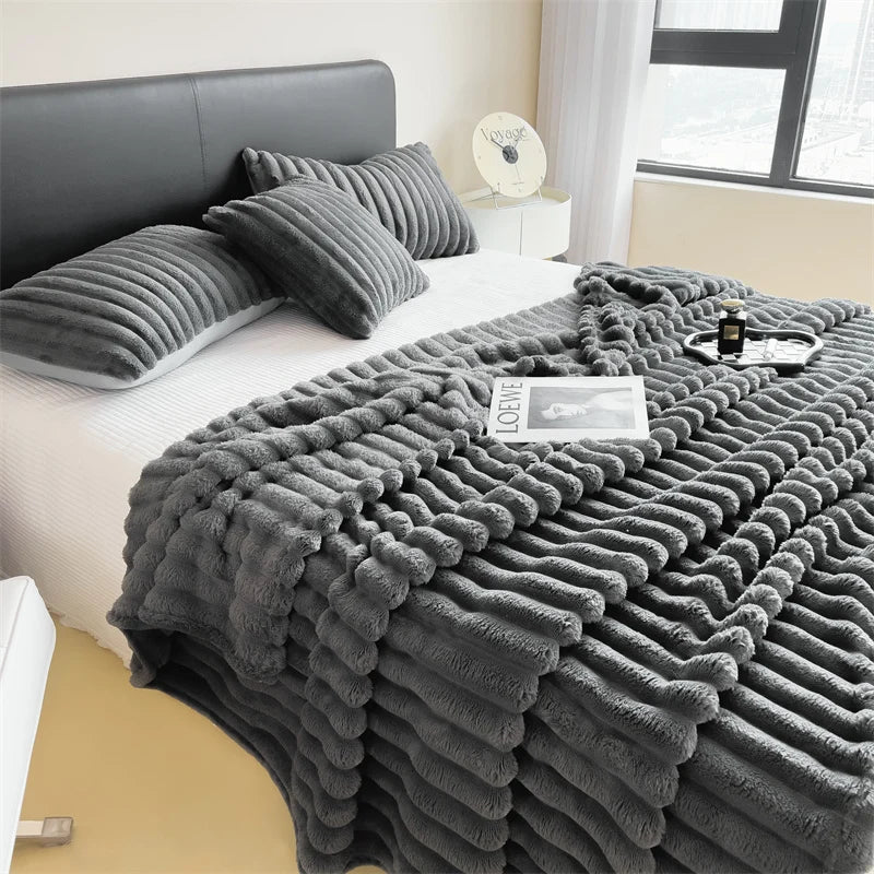 Striped Thickened Coral Fleece Multifunctional Blanket