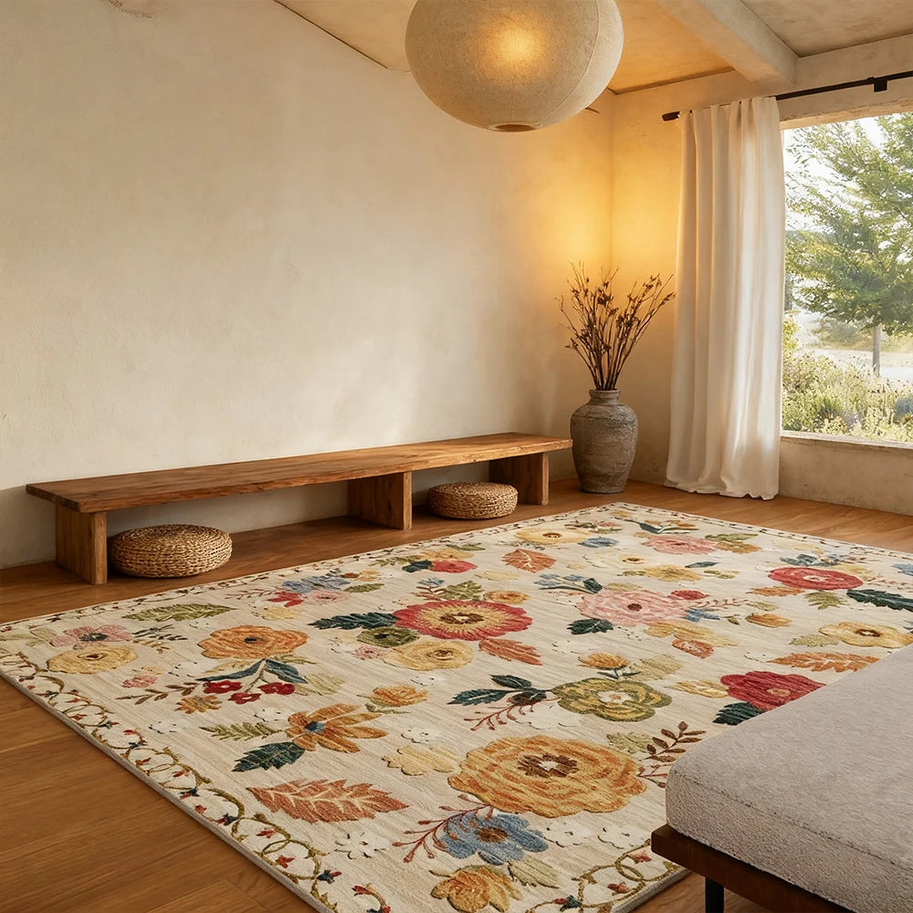 Kilim Floral Boho Area Rug Non-Shedding Machine Washable