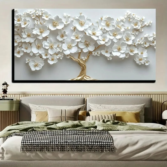 Nordic White Flower Oil Painting On Canvas Deco Wall Art