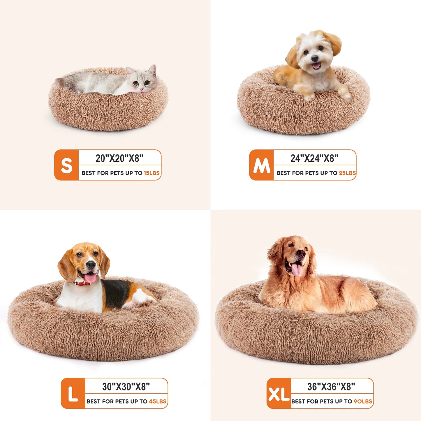 JHK Calming Dog Bed Washable Round Plush Faux Fur