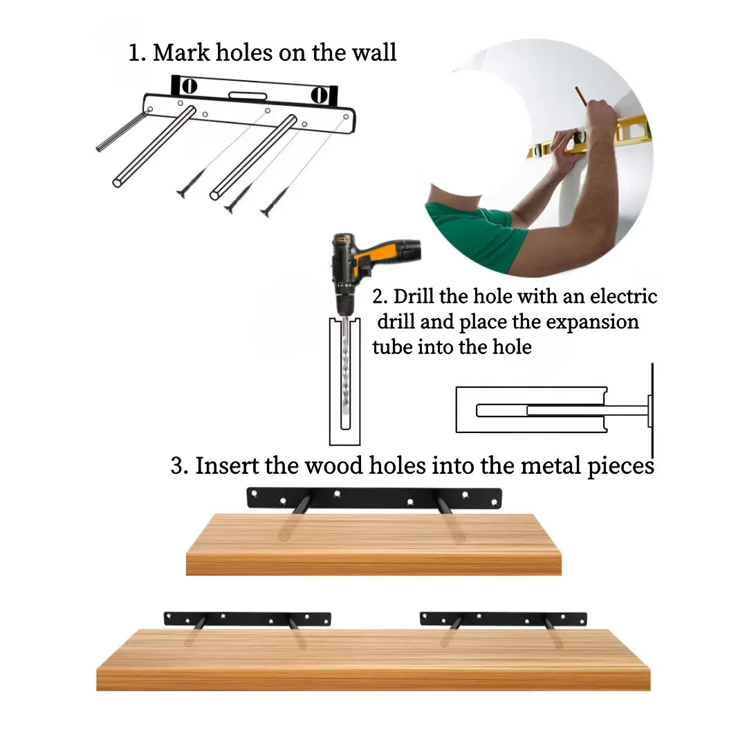 Wall Mounted Wood Shelf Bookshelf For Living Room Decor